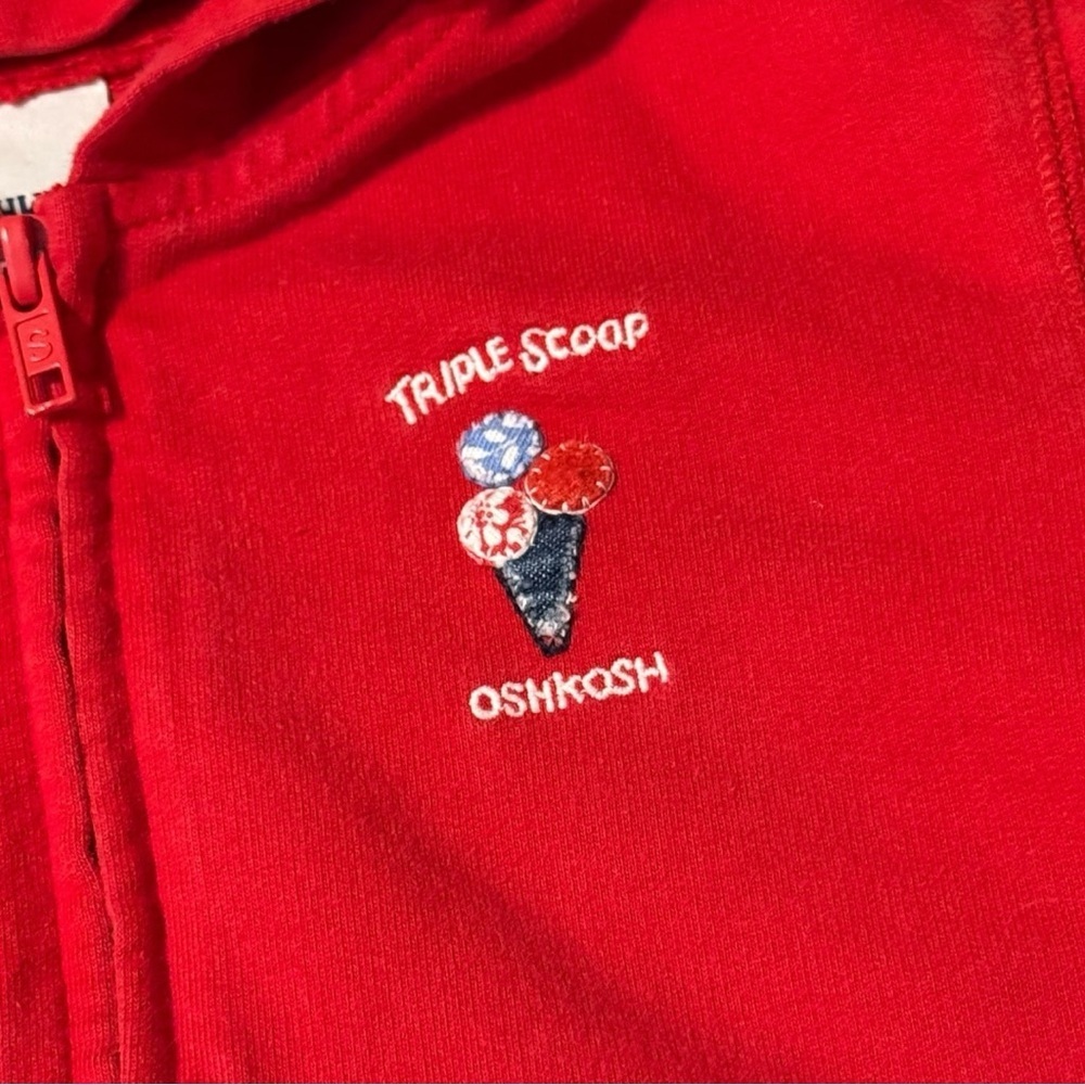 OshKosh B’gosh Red Triple Scoop Ice Cream Hoodie 24M | Vintage Y2K Toddler - Picture 3 of 7